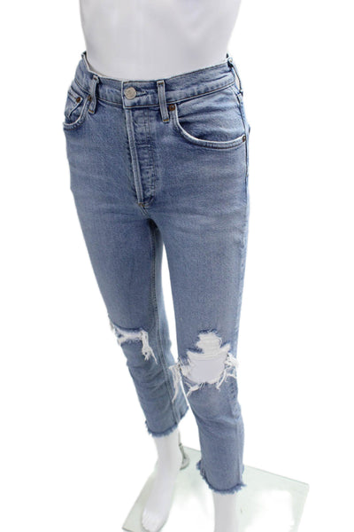 Agolde Women Ankle Crop Jeans Blue Mid Rise Size 24