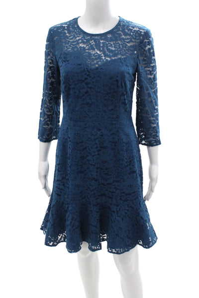 Trina Turk Womens Fit & Flare Dress Blue 3/4 Sleeve Crew Neck Mid-Calf Size 6