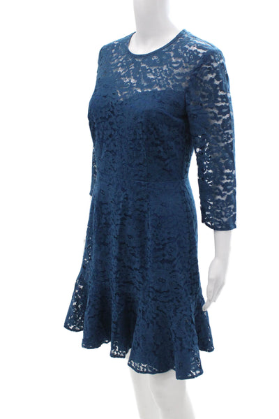 Trina Turk Womens Fit & Flare Dress Blue 3/4 Sleeve Crew Neck Mid-Calf Size 6