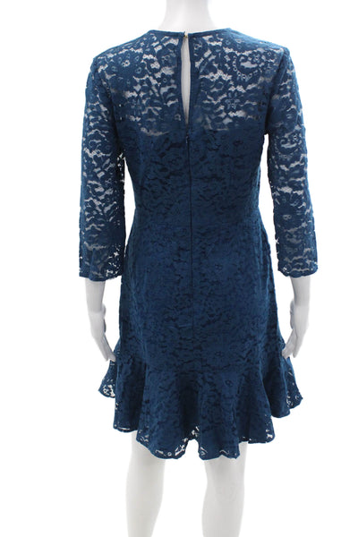 Trina Turk Womens Fit & Flare Dress Blue 3/4 Sleeve Crew Neck Mid-Calf Size 6