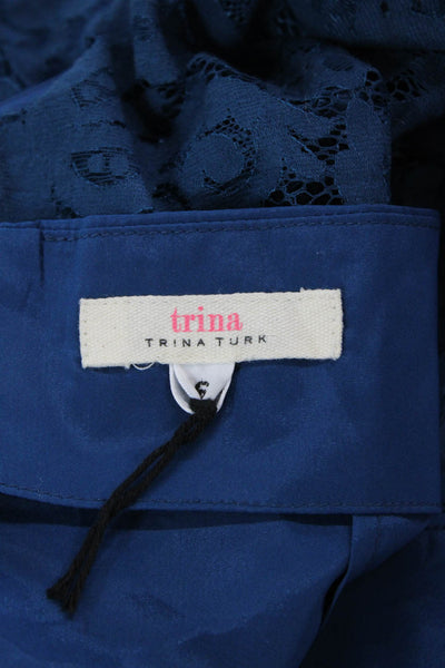 Trina Turk Womens Fit & Flare Dress Blue 3/4 Sleeve Crew Neck Mid-Calf Size 6