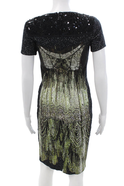 Cavalli Class Women Black Bodycon Sheath Mid-Calf Dress Short Sleeve Size 6