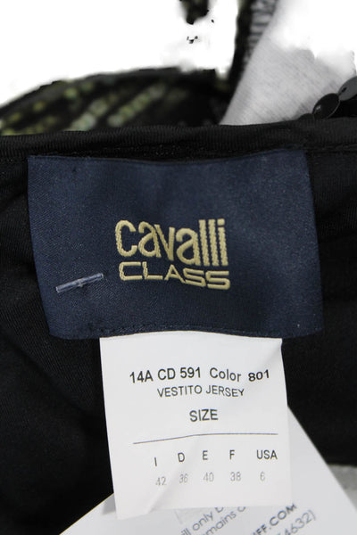 Cavalli Class Women Black Bodycon Sheath Mid-Calf Dress Short Sleeve Size 6