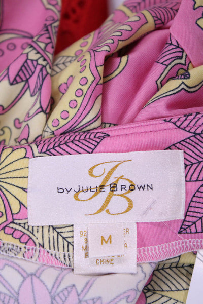 Julie Brown Women Pink Shift Dress 3/4 Sleeve Mid Calf Paisley Polyester Size M