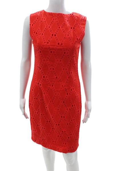 Tahari Women Sheath Dress Red Sleeveless Crew Neck Argyle Mid Calf Size 8