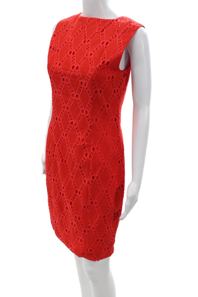 Tahari Women Sheath Dress Red Sleeveless Crew Neck Argyle Mid Calf Size 8