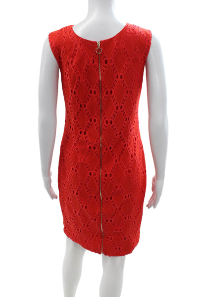 Tahari Women Sheath Dress Red Sleeveless Crew Neck Argyle Mid Calf Size 8