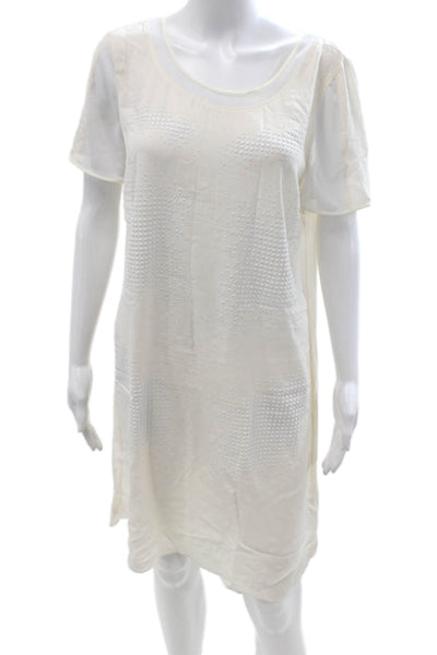 Elie Tahari Women Shift T-Shirt Dress White Short Sleeve Round Neck Size 2