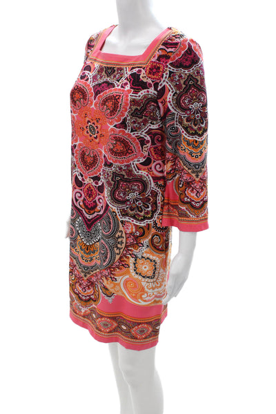 Sandra Darren Womens Black Paisley Shift Dress Square Neck 3/4 Sleeve Size 6