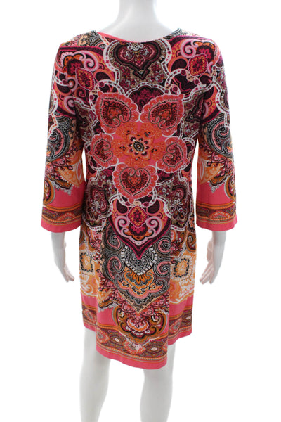 Sandra Darren Womens Black Paisley Shift Dress Square Neck 3/4 Sleeve Size 6