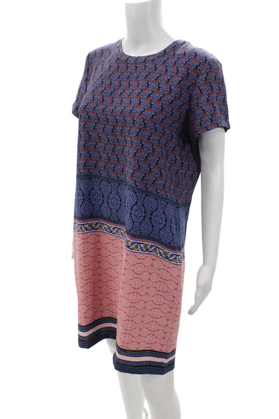 Adrienne Vittadini Women Shift Dress Dark Blue Floral Short Sleeve Zip Size 8