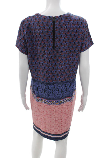 Adrienne Vittadini Women Shift Dress Dark Blue Floral Short Sleeve Zip Size 8