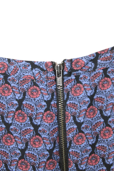 Adrienne Vittadini Women Shift Dress Dark Blue Floral Short Sleeve Zip Size 8