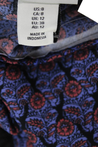 Adrienne Vittadini Women Shift Dress Dark Blue Floral Short Sleeve Zip Size 8