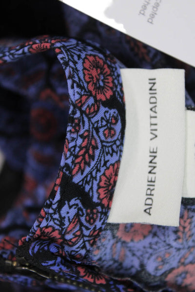Adrienne Vittadini Women Shift Dress Dark Blue Floral Short Sleeve Zip Size 8