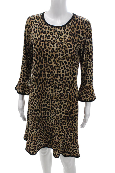 Michael Michael Kors Women Shift Dress Beige Animal Print Long Sleeve Size M