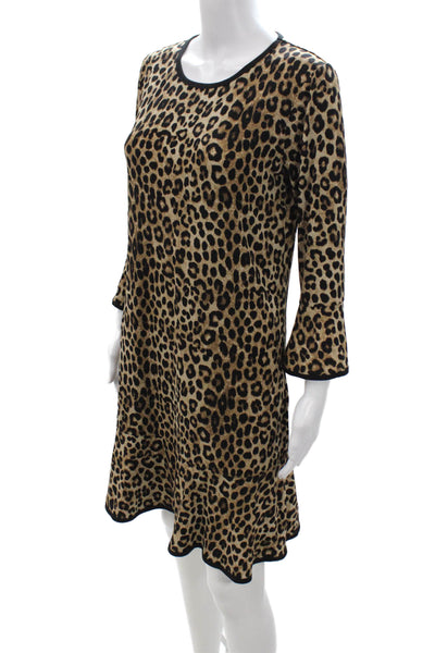 Michael Michael Kors Women Shift Dress Beige Animal Print Long Sleeve Size M