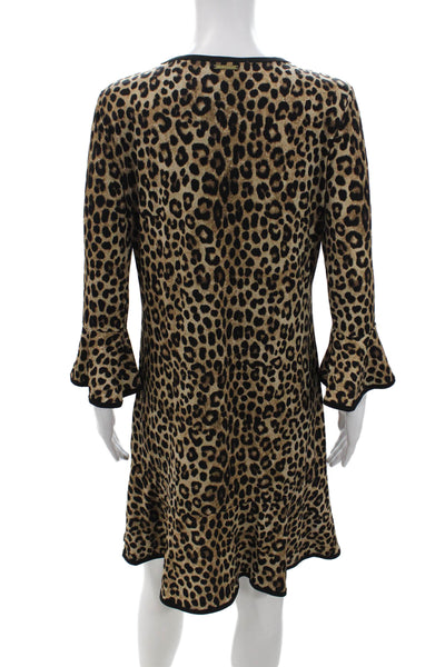 Michael Michael Kors Women Shift Dress Beige Animal Print Long Sleeve Size M