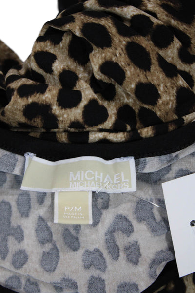 Michael Michael Kors Women Shift Dress Beige Animal Print Long Sleeve Size M