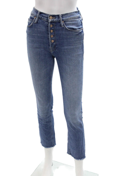 Mother Women Cropped Skinny Jeans Blue Mid Rise Button Closure Size 24