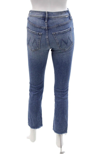 Mother Women Cropped Skinny Jeans Blue Mid Rise Button Closure Size 24