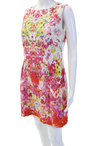 Elie Tahari Womens Shift Dress Floral Multi Color Cotton Sleeveless Zip Size 8