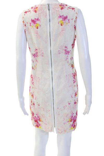 Elie Tahari Womens Shift Dress Floral Multi Color Cotton Sleeveless Zip Size 8