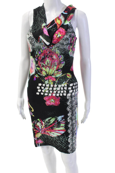 Roberto Cavalli Womens Bodycon Sheath Dress Black Floral Sleeveless Size 6