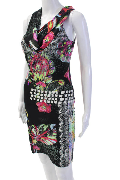 Roberto Cavalli Womens Bodycon Sheath Dress Black Floral Sleeveless Size 6