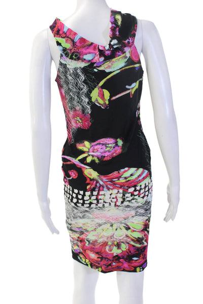 Roberto Cavalli Womens Bodycon Sheath Dress Black Floral Sleeveless Size 6