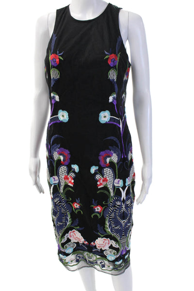 Nicole Miller Women Sheath Tank Dress Black Floral Long Sleeveless Size 6