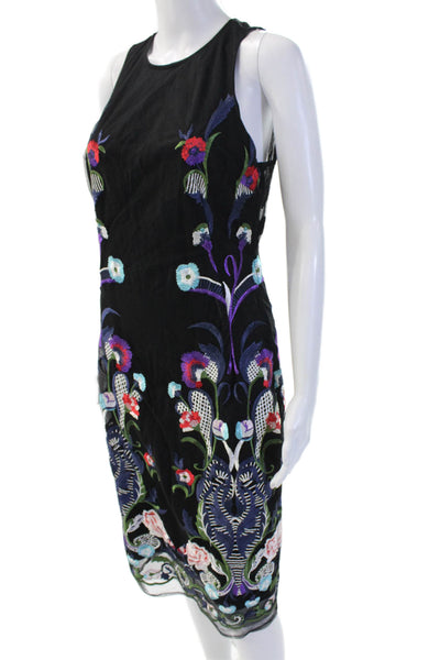 Nicole Miller Women Sheath Tank Dress Black Floral Long Sleeveless Size 6