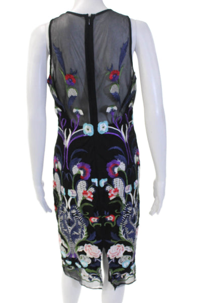 Nicole Miller Women Sheath Tank Dress Black Floral Long Sleeveless Size 6
