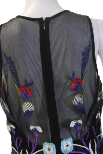 Nicole Miller Women Sheath Tank Dress Black Floral Long Sleeveless Size 6