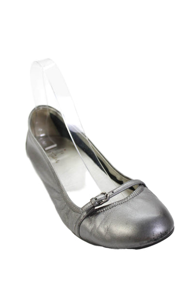 Cole Haan Womens Patent Leather Buckle Detail Ballet Flats Shoes Silver Size 8B