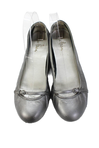 Cole Haan Womens Patent Leather Buckle Detail Ballet Flats Shoes Silver Size 8B