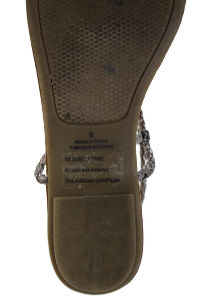 BP. Womens Braided Vegan Leather Strap Flat Thong Sandals Shoes Brown Size 8