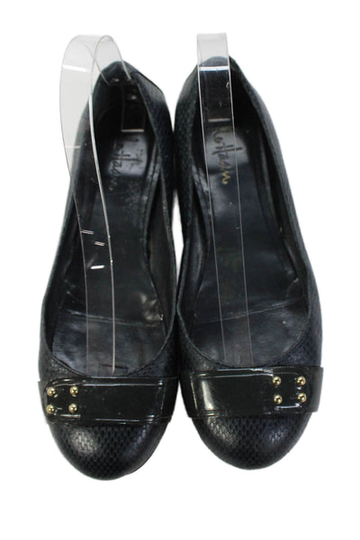 Cole Haan Womens Snakeskin Print Embellished Ballet Flats Shoes Navy Size 8B