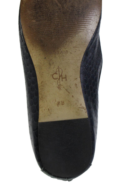 Cole Haan Womens Snakeskin Print Embellished Ballet Flats Shoes Navy Size 8B