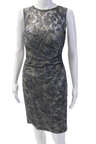 Aidan Mattox Women Sheath Dress Dark Gray Sleeveless Crew Neck Size 0