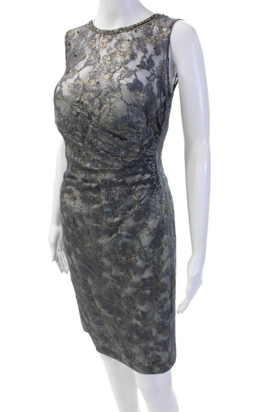 Aidan Mattox Women Sheath Dress Dark Gray Sleeveless Crew Neck Size 0