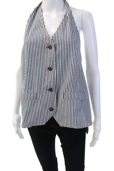 Lioness Womens Blue Striped V-Neck Sleeveless Button Up Tank Size M