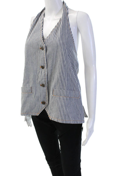 Lioness Womens Blue Striped V-Neck Sleeveless Button Up Tank Size M