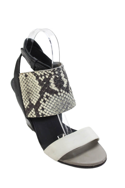Vince Womens Leather Snakeskin Print Wedge Sandals Black White Size 37.5 7.5