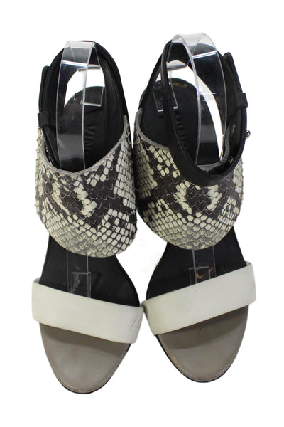 Vince Womens Leather Snakeskin Print Wedge Sandals Black White Size 37.5 7.5