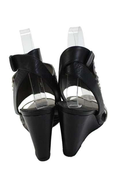 Vince Womens Leather Snakeskin Print Wedge Sandals Black White Size 37.5 7.5