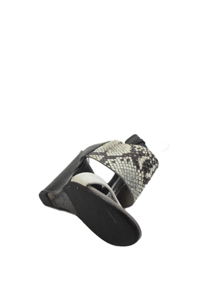 Vince Womens Leather Snakeskin Print Wedge Sandals Black White Size 37.5 7.5