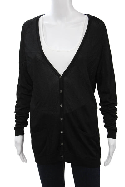 Theory Womens Cardigan Black V-Neck Button Long Sleeve 100% Viscose Size S