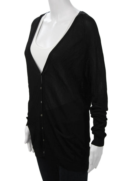 Theory Womens Cardigan Black V-Neck Button Long Sleeve 100% Viscose Size S
