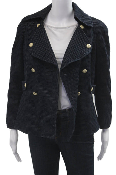 Ellen Tracy Womens Pea Coat Dark Blue Cotton Collared Long Sleeve Size S